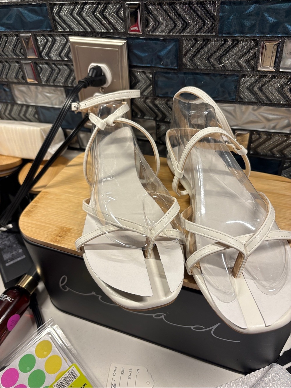 Journee Collection White Clear-Strap Ankle Wrap Sandals